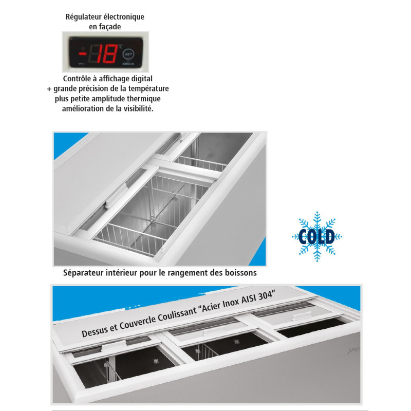 Refroidisseur 304 litres pour boissons fraîches 0° avec 10°c aspect inox