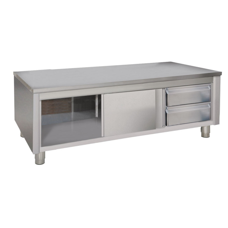 TABLE SOUBASSEMENT  INOX 1200 X 700  DESSOUS FERMÉ PORTE COULLISSANTE CENTRALE